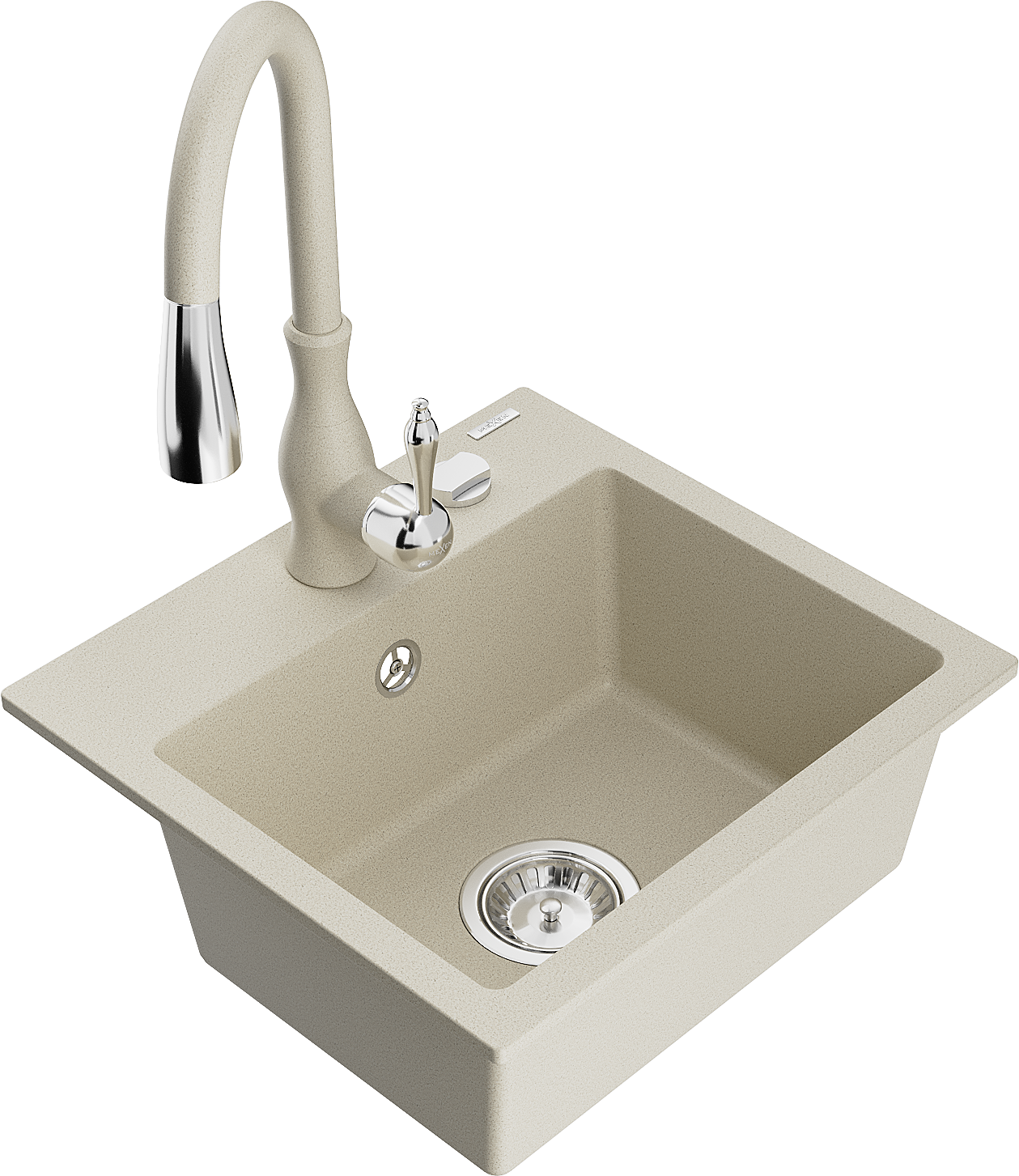 Mexen Milo 1-Becken-Granit-Spüle mit Mischbatterie Savita, Beige - 6505-69-672601-69