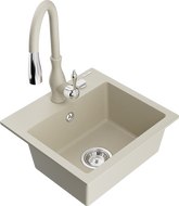 Mexen Milo Granitspüle mit 1 Becken und Küchenarmatur Savita, beige - 6505-69-672601-69