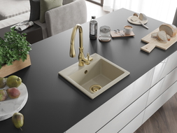 Mexen Milo Granitspüle mit 1 Becken und Küchenarmatur Savita, beige - 6505-69-672601-50