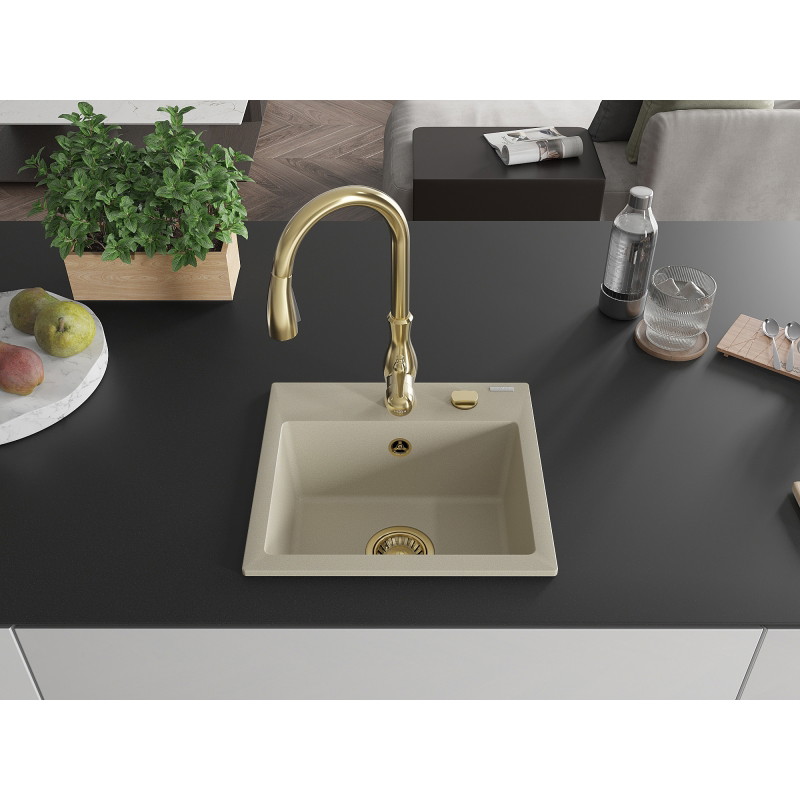 Mexen Milo Granitspüle 1-Becken mit Küchenarmatur Savita, beige - 6505-69-672601-50