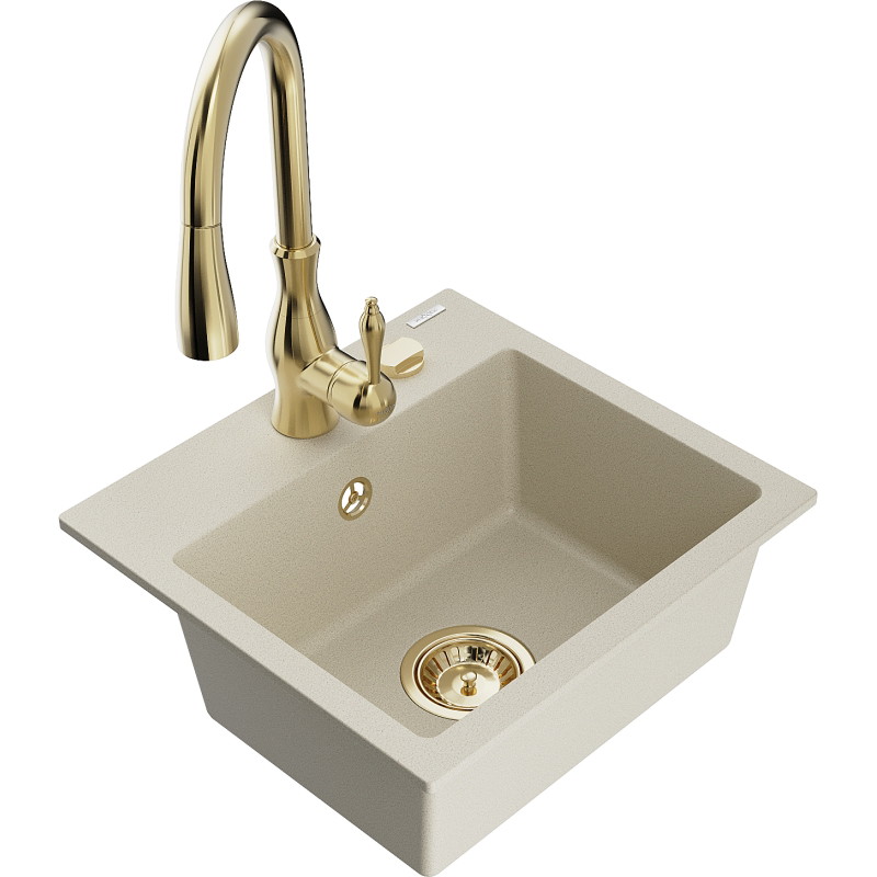 Mexen Milo Granitspüle ein Becken mit Küchenarmatur Savita, beige - 6505-69-672601-50