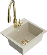 Mexen Milo Granitspüle mit 1 Becken und Küchenarmatur Savita, beige - 6505-69-672601-50