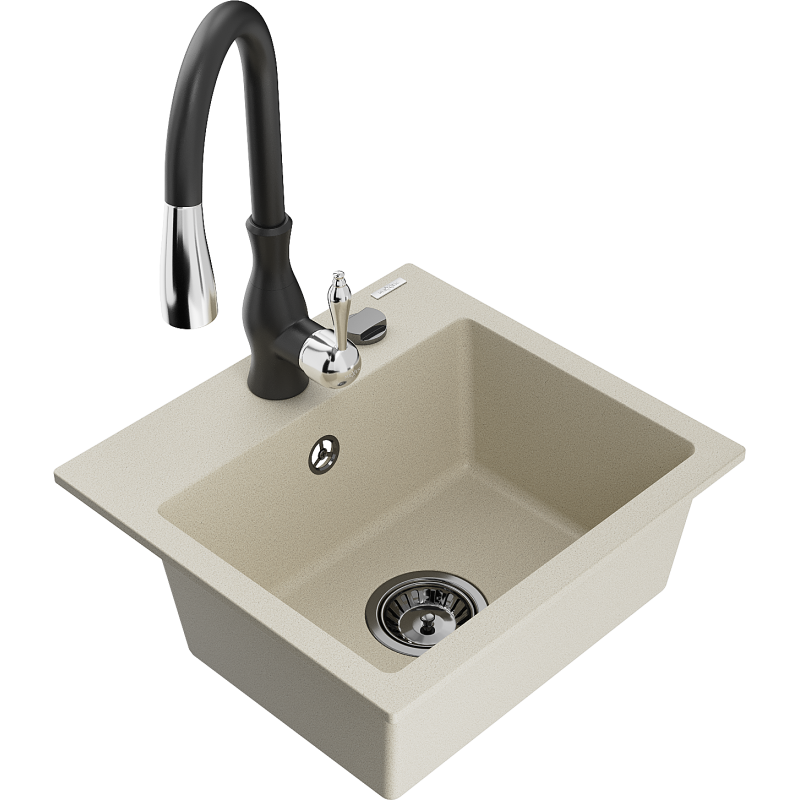 Mexen Milo 1-Becken-Granit-Spüle mit Mischbatterie Savita, Beige - 6505-69-672601-70