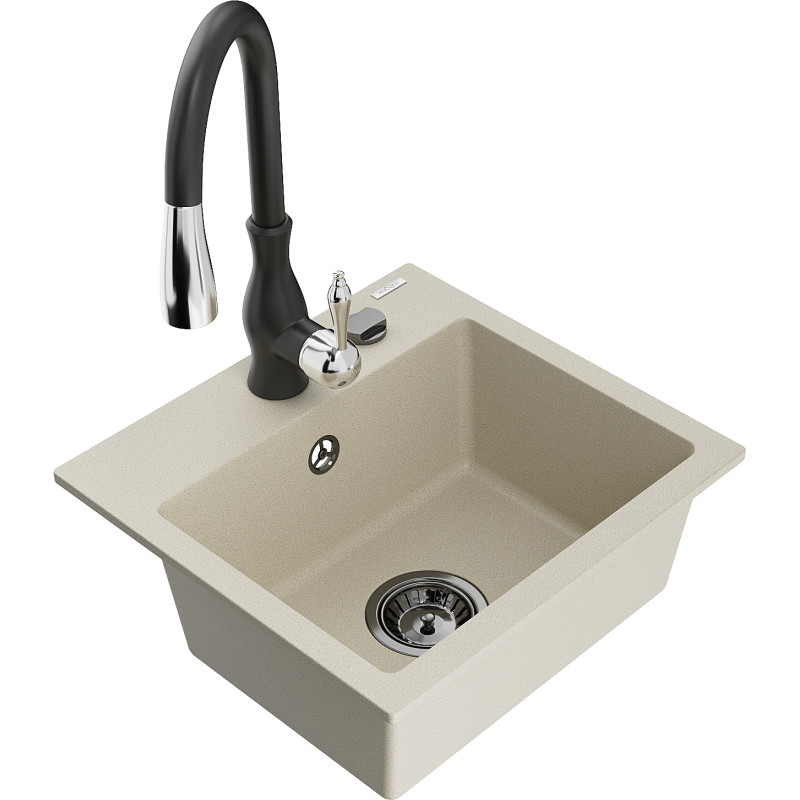 Mexen Milo Granitspüle 1-becken mit Küchenarmatur Savita, beige - 6505-69-672601-70