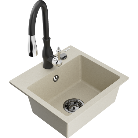 Mexen Milo Granitspüle 1-beckig mit Küchenarmatur Savita, beige - 6505-69-672601-70