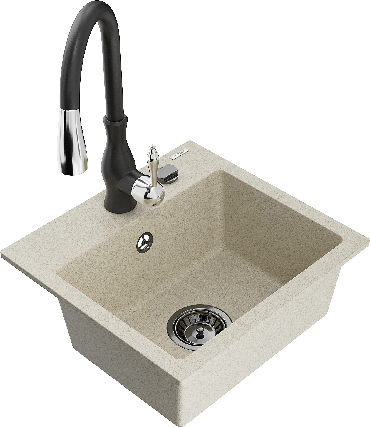 Mexen Milo 1-Becken-Granit-Spüle mit Mischbatterie Savita, Beige - 6505-69-672601-70