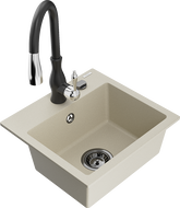 Mexen Milo Granitspüle 1-beckig mit Küchenarmatur Savita, beige - 6505-69-672601-70
