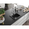 Mexen Milo Granitspüle 1-beckig mit Küchenarmatur Savita, schwarz/silber metallic- 6505-73-672601-00