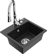 Mexen Milo Granitspüle 1-beckig mit Küchenarmatur Savita, schwarz/silber metallic- 6505-73-672601-00