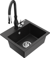 Mexen Milo Granitspüle 1-beckig mit Küchenarmatur Savita, Schwarz/Silber-Metallic- 6505-73-672601-70