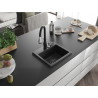 Mexen Milo Granitspüle 1-beckig mit Küchenarmatur Savita, schwarz/silber metallic- 6505-73-672601-70-B