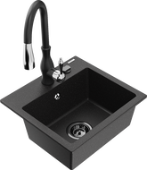 Mexen Milo Granitspüle 1-beckig mit Küchenarmatur Savita, schwarz/silber metallic- 6505-73-672601-70-B