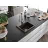 Mexen Milo Granitspüle 1-Becken mit Küchenarmatur Savita, schwarz/gold metallic- 6505-75-672601-00