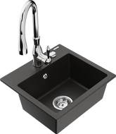 Mexen Milo Granitspüle 1-Becken mit Küchenarmatur Savita, schwarz/gold metallic- 6505-75-672601-00