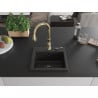 Mexen Milo Granitspüle 1-becken mit Küchenarmatur Savita, schwarz/gold metallic- 6505-75-672601-50-B
