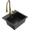 Mexen Milo Granitspüle 1-becken mit Küchenarmatur Savita, schwarz/gold metallic- 6505-75-672601-50-B