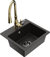 Mexen Milo Granitspüle 1-Kammer mit Küchenarmatur Savita, schwarz/gold metallic - 6505-75-672601-50-B