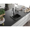 Mexen Milo Granitspüle, 1 Becken mit Küchenarmatur Savita, schwarz/gold metallic- 6505-75-672601-70-B