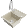 Mexen Enzo Granitspüle 1-Becken mit Abtropffläche und Küchenarmatur Savita, beige - 6506-69-672601-00