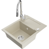 Mexen Enzo Granitspüle 1-beckig mit Abtropffläche und Küchenarmatur Savita, beige - 6506-69-672601-00