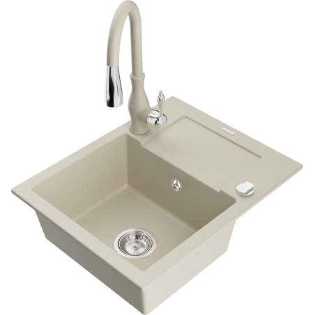 Mexen Enzo Granitspüle 1-Becken mit Abtropffläche und Küchenarmatur Savita, beige - 6506-69-672601-69