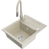 Mexen Enzo Granitspüle 1-Becken mit Abtropffläche und Küchenarmatur Savita, beige - 6506-69-672601-69