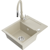 Mexen Enzo Granitspüle 1-beckig mit Abtropffläche und Küchenarmatur Savita, beige - 6506-69-672601-69