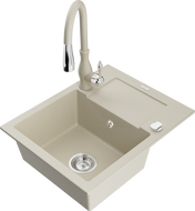 Mexen Enzo Granitspüle 1-Becken mit Abtropffläche und Küchenarmatur Savita, beige - 6506-69-672601-69