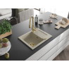 Mexen Enzo Granitspüle 1-Kammer mit Abtropffläche und Küchenarmatur Savita, beige - 6506-69-672601-50