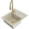 Mexen Enzo Granitspüle 1-Becken mit Abtropffläche und Küchenarmatur Savita, beige - 6506-69-672601-50