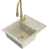 Mexen Enzo Granitspüle 1-Kammer mit Abtropffläche und Küchenarmatur Savita, beige - 6506-69-672601-50