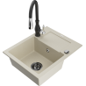 Mexen Enzo Granitspüle 1-Becken mit Abtropffläche und Küchenarmatur Savita, beige - 6506-69-672601-70