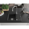 Mexen Enzo Granitspüle 1-Becken mit Abtropffläche und Küchenarmatur Savita, schwarz/silber metallic - 6506-73-672601-00