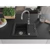 Mexen Enzo Granitspüle 1-beckig mit Abtropffläche und Küchenarmatur Savita, schwarz/silber Metallic - 6506-73-672601-00