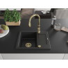 Mexen Enzo Granitspüle 1-Becken mit Abtropffläche und Küchenarmatur Savita, schwarz/silber metallic - 6506-73-672601-50