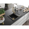 Mexen Enzo Granitspüle 1-beckig mit Abtropffläche und Küchenarmatur Savita, schwarz/silber metallic - 6506-73-672601-50