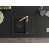 Mexen Enzo Granitspüle 1-Becken mit Abtropffläche und Küchenarmatur Savita, schwarz/gold metallic - 6506-75-672601-50-B