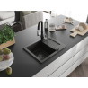 Mexen Enzo granit Spüle 1-beckig mit Abtropffläche und Küchenarmatur Savita, schwarz/gold metallic - 6506-75-672601-70-B