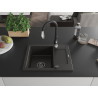 Mexen Enzo Granitspüle 1-beckig mit Abtropfbereich und Küchenarmatur Savita, schwarz/gold metallic - 6506-75-672601-70-B