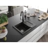 Mexen Enzo Granitspüle 1-becken mit Abtropffläche und Küchenarmatur Savita, schwarz/gold metallic - 6506-75-672601-70