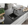 Mexen Enzo Granitspüle 1-Becken mit Abtropffläche und Küchenarmatur Savita, schwarz/goldenes Metallic - 6506-75-672601-70