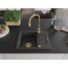 Mexen Enzo 1-Bowl Granitspüle mit Abtropffläche und Küchenarmatur Savita, schwarz gesprenkelt - 6506-76-672601-50