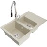 Mexen Gaspar Granitspüle 1,5 Becken mit Abtropffläche und Küchenarmatur Savita, beige - 6507-69-672601-00