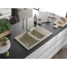Mexen Gaspar Granitspüle 1,5-Becken mit Abtropffläche und Küchenarmatur Savita, beige - 6507-69-672601-69