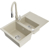 Mexen Gaspar Granitspüle 1,5-Becken mit Abtropffläche und Küchenarmatur Savita, beige - 6507-69-672601-69