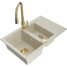 Mexen Gaspar Granitspüle 1,5-Becken mit Abtropffläche und Küchenarmatur Savita, beige - 6507-69-672601-50
