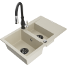 Mexen Gaspar Granitspüle 1,5-Schalen mit Abtropffläche und Küchenarmatur Savita, beige - 6507-69-672601-70