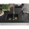 Mexen Gaspar granitspüle 1,5-becken mit abtropffläche und küchenarmatur Savita, schwarz/silber - 6507-73-672601-50