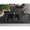 Mexen Gaspar Granitspüle 1,5-Becken mit Abtropffläche und Küchenarmatur Savita, schwarz/silber - 6507-73-672601-70-B