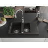 Mexen Gaspar Granitspüle 1,5-Kammer mit Abtropffläche und Küchenarmatur Savita, schwarz/gold - 6507-75-672601-00